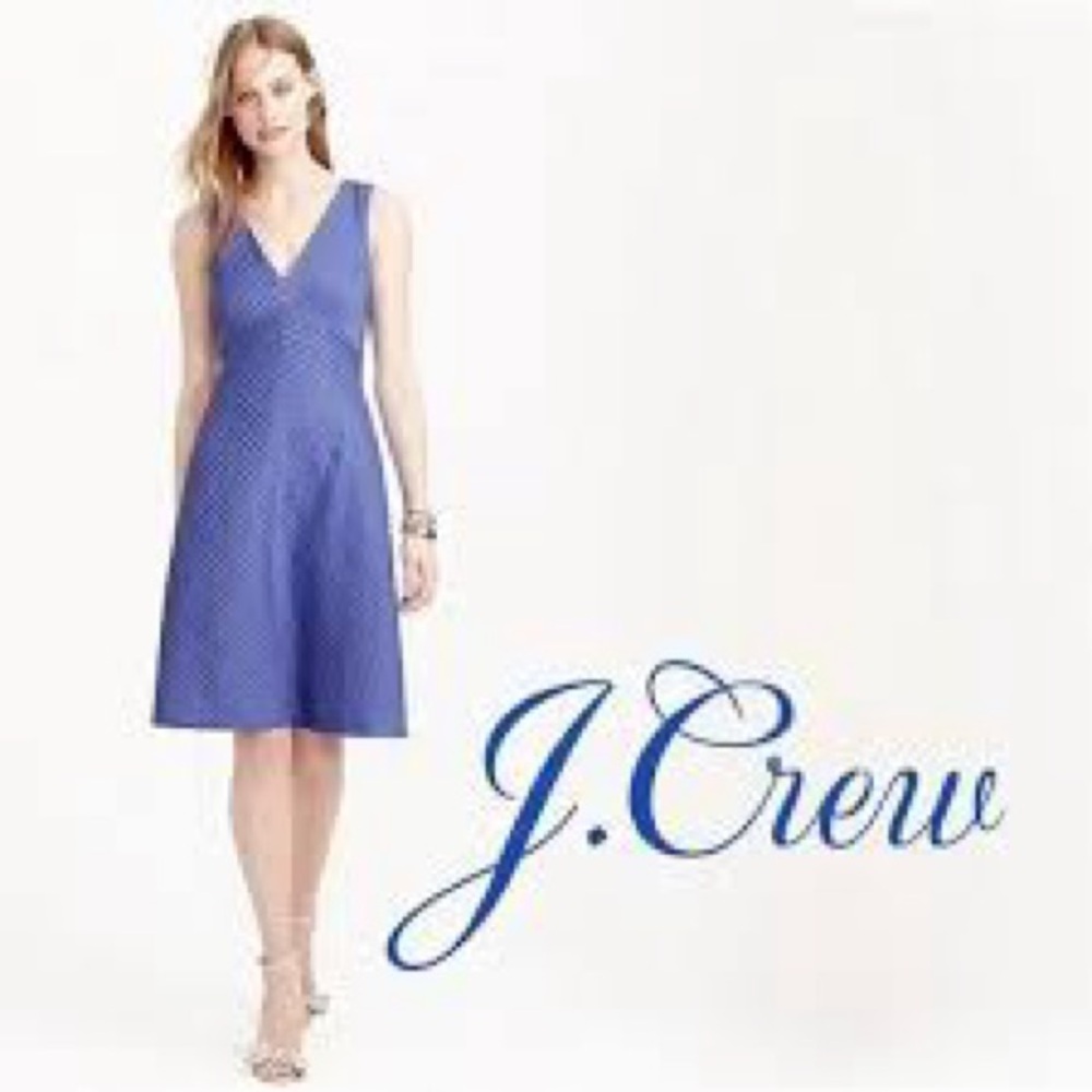 J Crew blue chevron pleated v neck dress with full lining size 00